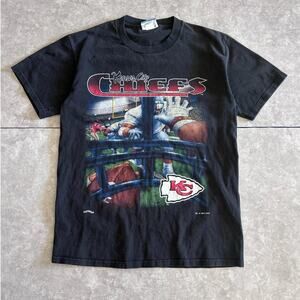 90s Vintage Kansas City Chiefs POV Black T Shirt Size M